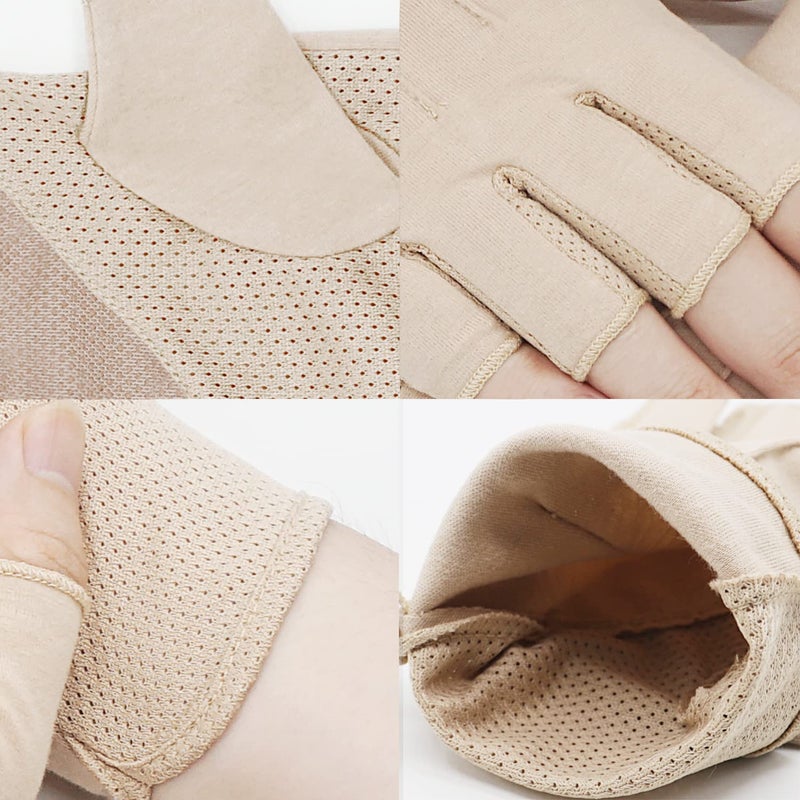 Bienvenu Mens Summer UV Protection Half Finger Outdoor Hiking Driving Cycling Riding Cotton Sunblock Gloves, Khaki - Image 5